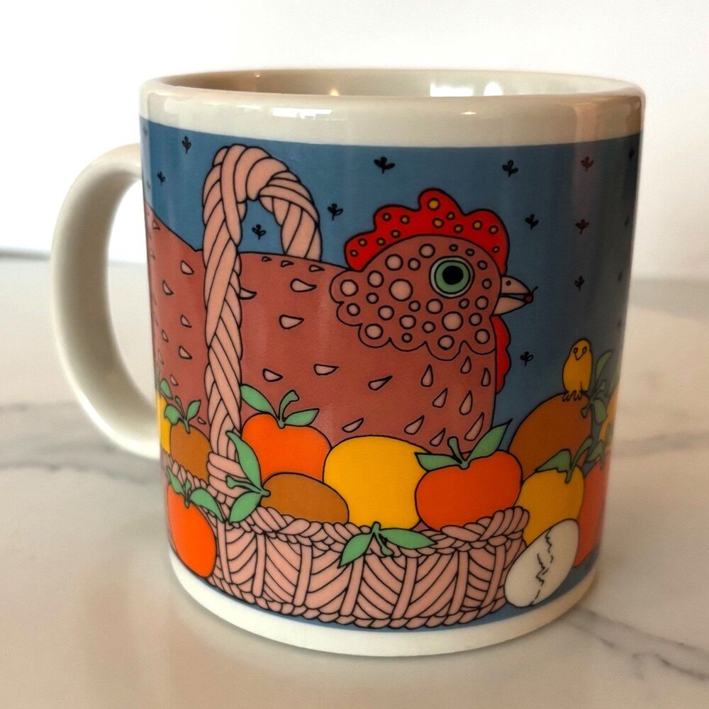 Vintage Taylor & NG Chicken In A Basket Ceramic Coffee Cup Mug 11 OZ MINT COND